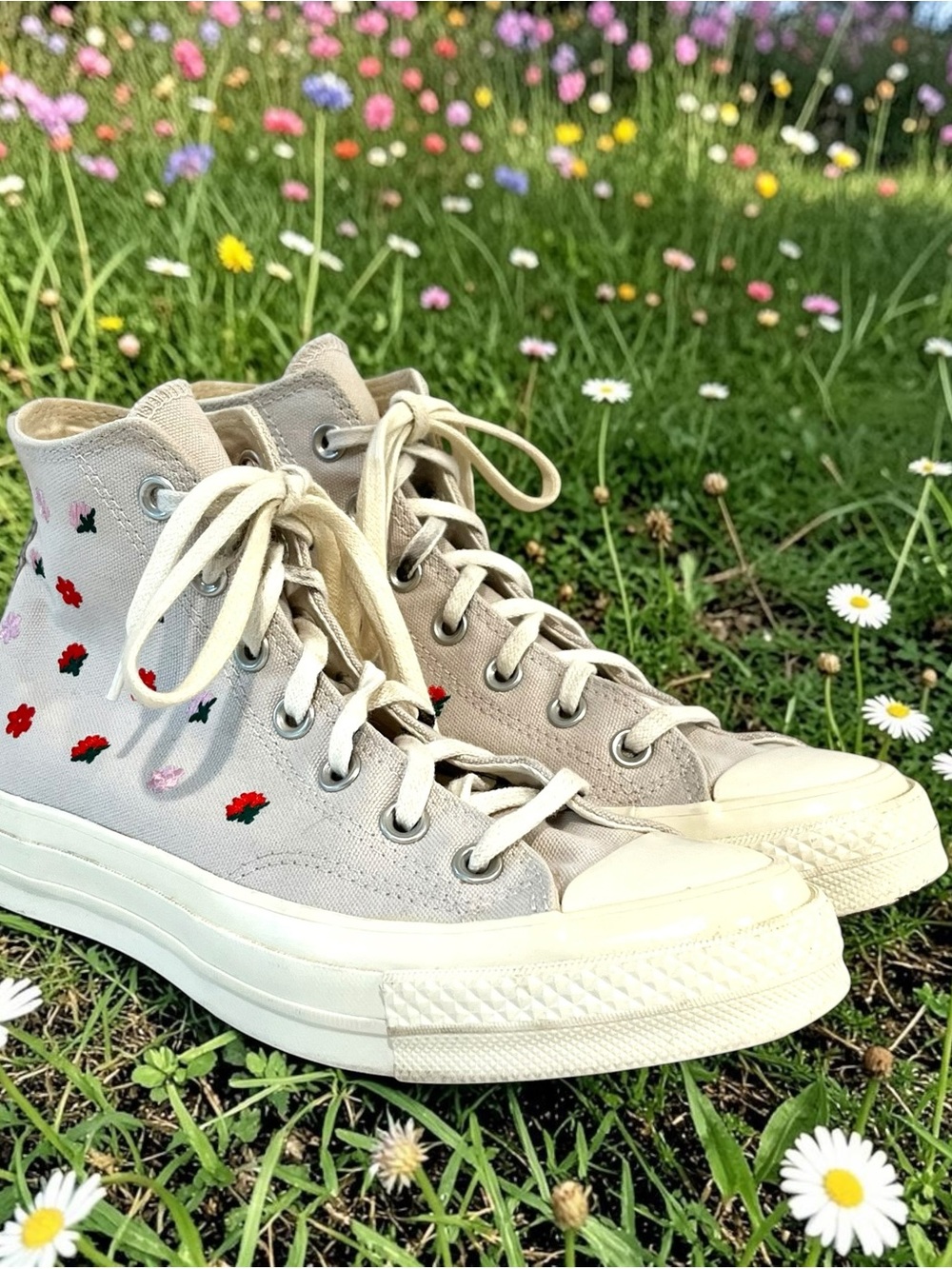 Converse Chuck 70 High Floral Embroidery Desert Sand Egret Womens 8 Sneakers - Picture 3 of 12
